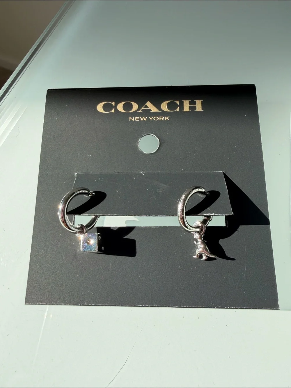 COACH Silver mini rexy and dice charm Hoop Earrings